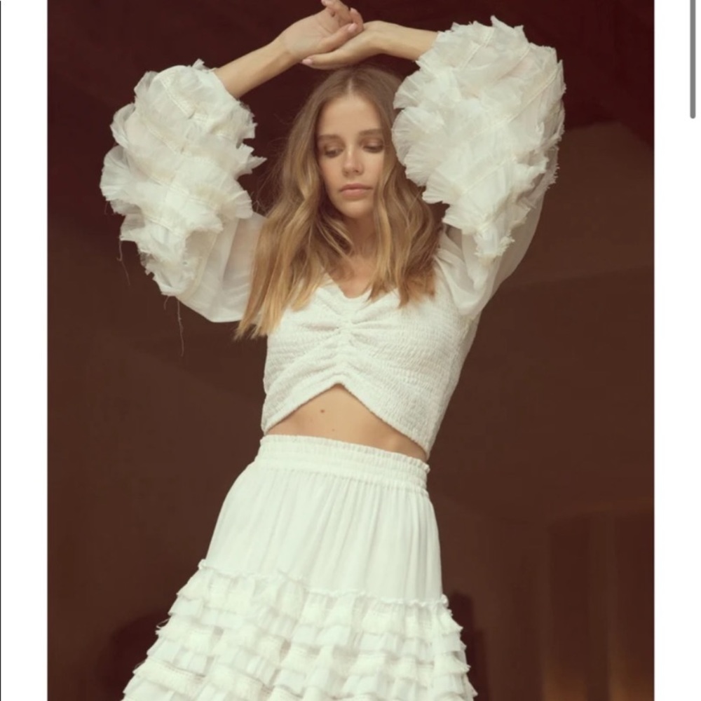 MISA Los Angeles Anahi White Cream Balloon Long Sleeve Top